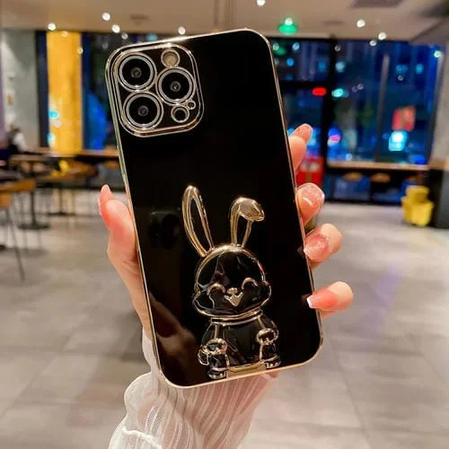 Funda para iPhone X Xs Plating Rabbit Holder Phone Case (Negro)