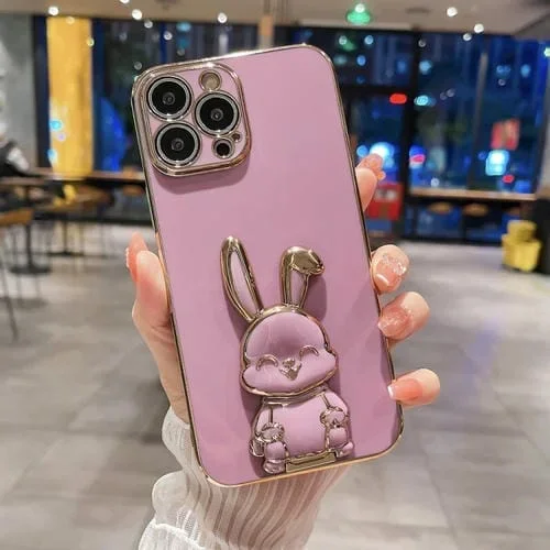 Funda para iPhone X Xs Plating Rabbit Holder Phone Case (Rose Red)