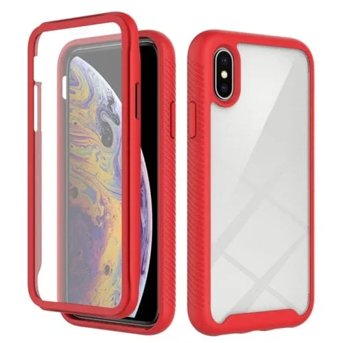 Funda para iPhone X Xs Starry Sky Serie Color Sólido PC TPU a Prueba de Golpes con Película Pet (Rojo)