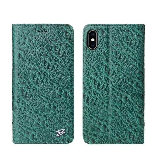 Funda para iPhone Xr Cocodrilo Textura PC + TPU con Tapa Horizontal y Soporte (Verde)