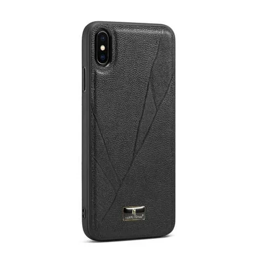 Funda para iPhone Xr Fierre Shann Leather Texture Back Cover Case (Ox Tendon Black)