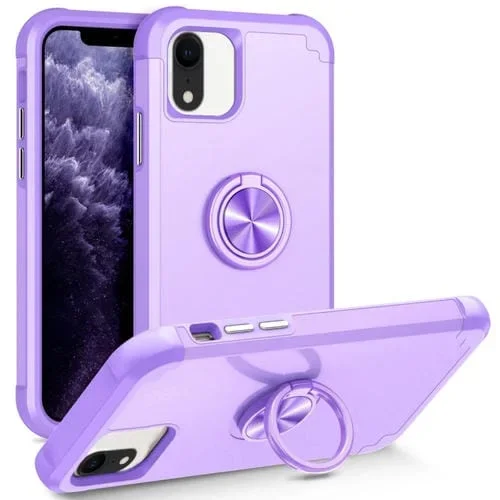 Funda para iPhone Xr L2 Magnética con Soporte de Anillo Giratorio (Púrpura Claro)