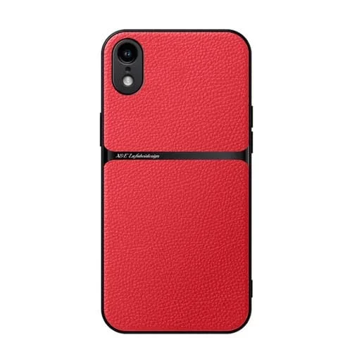 Funda para iPhone Xr Piel de Lichi Cierre Magnético Protección Total (Rojo)
