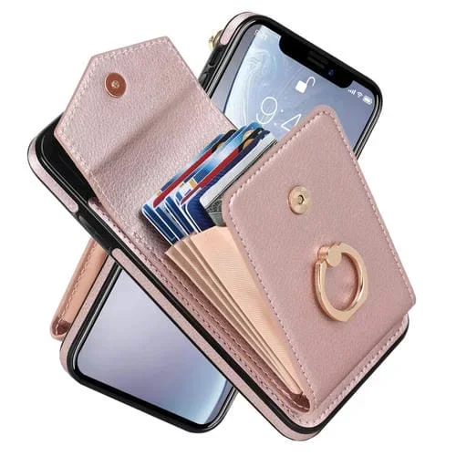 Funda para iPhone Xr Ring Holder Rfid Card Slot (Oro Rosa)
