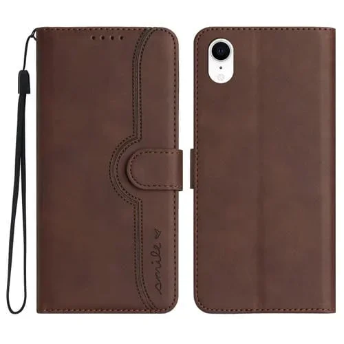 Funda para iPhone Xr Skin Feel con patrón de corazón de cuero (Marrón)