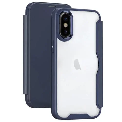 Funda para iPhone Xs Max de Cuero con Tapa Adsorción y Bloqueo Rfid (Azul Oscuro)
