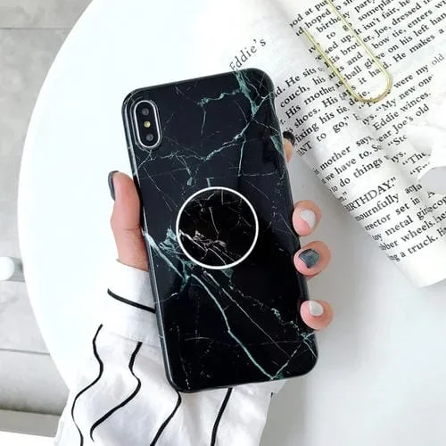 Funda para iPhone Xs Max Marble TPU Protección Anti-Drop con Soporte Plegable (Black Lightning)