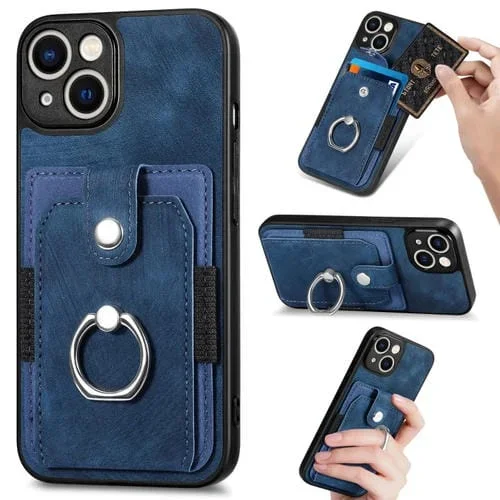 Funda para iPhone Xs Max Retro Skin-Feel Ring Card Wallet Phone Case (Azul)