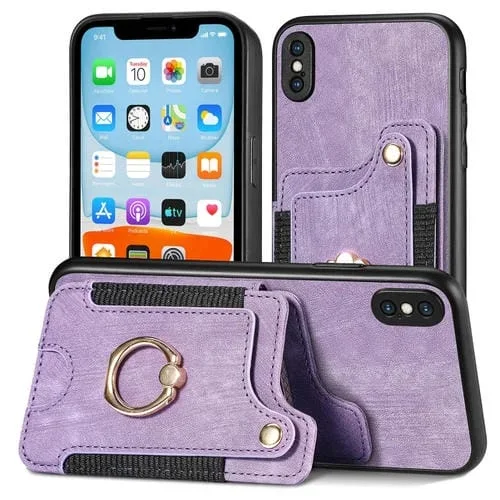 Funda para iPhone Xs Max Retro Skin-Feel Ring Multi-Card Wallet Phone Case (Púrpura)