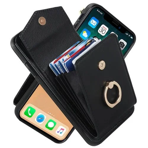 Funda para iPhone Xs Max Ring Holder con Ranura para Tarjeta RFID (Negro)