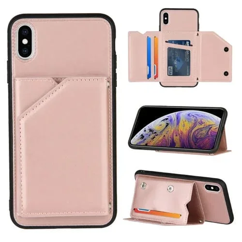 Funda para iPhone Xs Max Skin Feel PU TPU PC Contraportada a Prueba de Golpes con Ranuras para Tarjetas Soporte y Marco de Fotos (Oro Rosa)