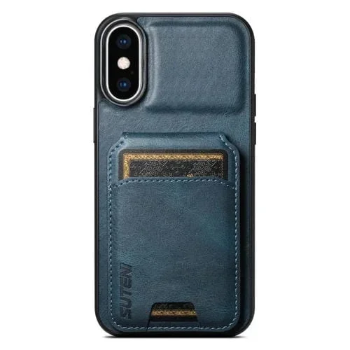 Funda para iPhone Xs Max Suteni H02 de Cuero con Soporte y Billetera (Azul)