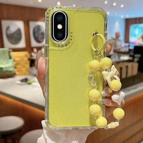 Funda para iPhone Xs Max TPU PC Lentejuelas Brillantes Cobertura Total Pulsera (Amarilla)