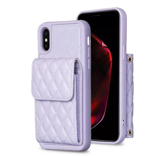 Funda para iPhone Xs Max Wallet Vertical Rhombic Cuero (Púrpura)