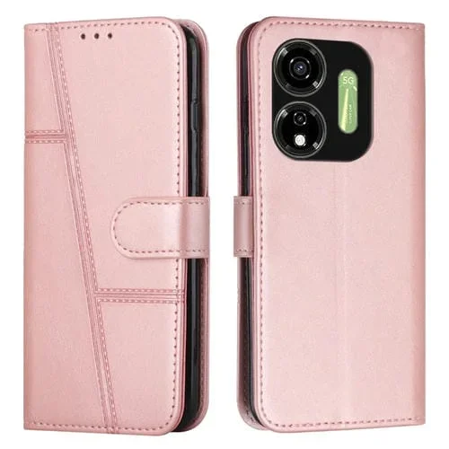 Funda para Itel P55 5G de Cuero con Hebilla y Textura de Becerro con Costura (Rosa)