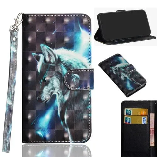 Funda para LG K41S TPU 3D Flip Horizontal + Cuero PU con Soporte, Ranuras y Cordón (Lobo)