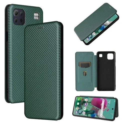 Funda para LG K92 5G con Textura Fibra de Carbono, Tapa Magnética Horizontal, TPU + PC y Cuero PU con Ranura (Verde)