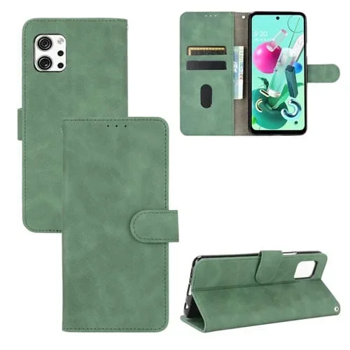 Funda para LG Q92 5G Cuero PU con Soporte, Tapa Horizontal, Hebilla Magnética y Ranuras para Tarjetas (Verde)