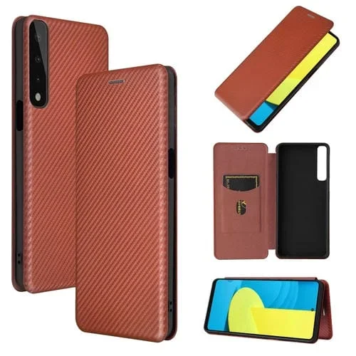 Funda para LG Stylo 7 Textura Fibra de Carbono Magnético Horizontal Flip TPU + PC Cuero PU con Ranura (Marrón)