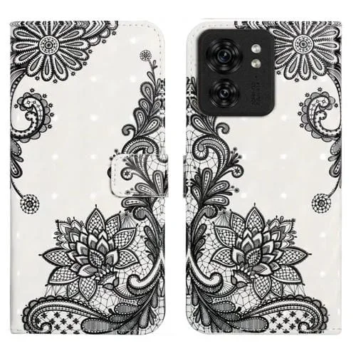 Funda para Motorola Edge 40 Cuero con Dibujo 3D en Relieve al Óleo (Flor de Encaje)
