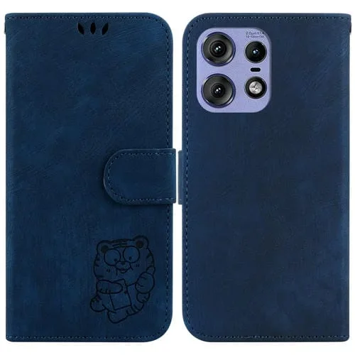 Funda para Motorola Edge 50 Pro de Cuero con Relieve Little Tiger (Azul Oscuro)