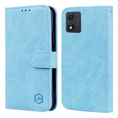 Funda para Motorola Moto E13 con Textura de Cuero PU y TPU (Azul Claro)