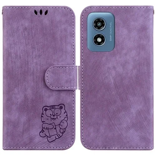 Funda para Motorola Moto G Play 4G (2024) de Cuero con Relieve Little Tiger (Púrpura)