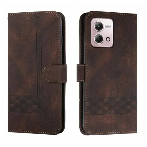 Funda para Motorola Moto G Stylus 5G 2023 de Cuero con Tapa y Piel Cúbica (Marrón)