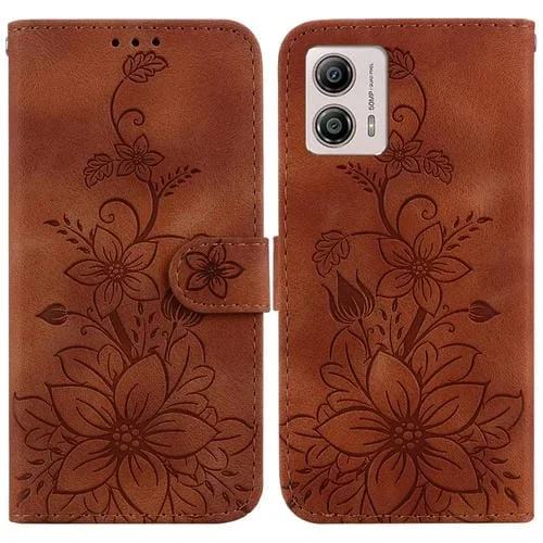 Funda para Motorola Moto G13 G23 G53 de Cuero con Relieve Lily (Marrón)