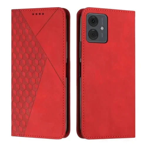 Funda para Motorola Moto G14 Diamond Splicing Skin Feel Cuero Magnético (Rojo)