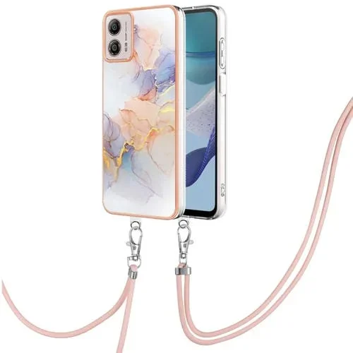Funda para Motorola Moto G53 5G Galvanoplastia Imd TPU con Cordón (Mármol Blanco)