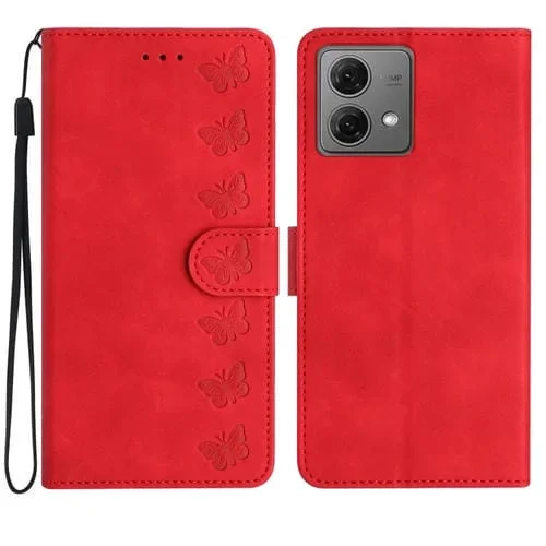Funda para Motorola Moto G84 5G de Cuero con Relieve de Siete Mariposas (Rojo)
