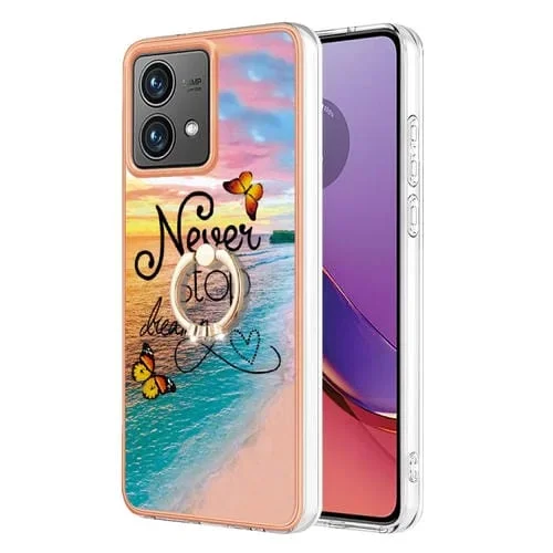 Funda para Motorola Moto G84 TPU con Galvanoplastia y Anillo (Mariposa de Ensueño)