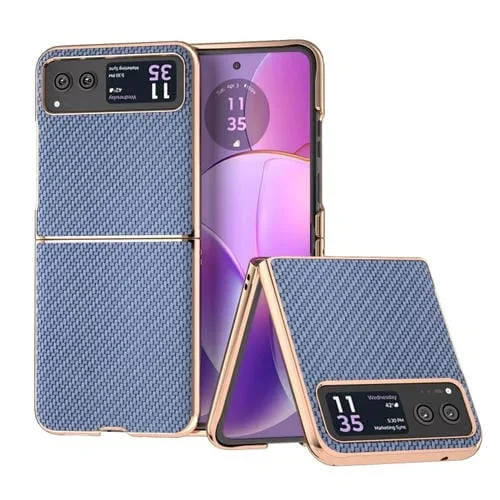 Funda para Motorola Razr 40 con Textura de Fibra de Carbono y Galvanoplastia Nano (Azul Cielo)