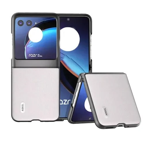 Funda para Motorola Razr 40 Ultra Abeel con Borde Negro y Onda de Cuero Genuino (Gris)