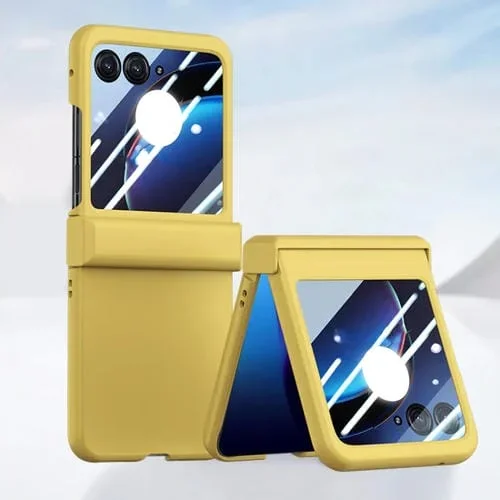 Funda para Motorola Razr 50 a Prueba de Golpes con Sensación de Piel PC Integrada (Amarillo Limón)