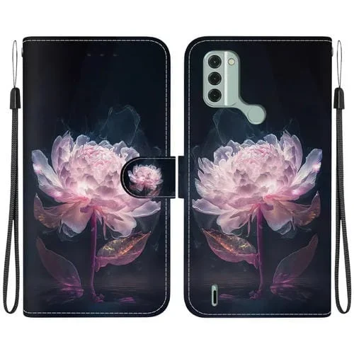 Funda para Nokia C31 de Cuero con Dibujo Coloreado y Textura de Cristal (Peonía Púrpura)
