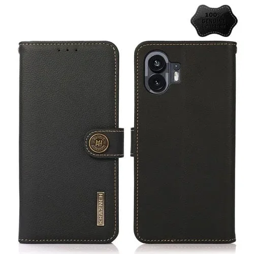 Funda para Nothing Phone 2 Khazneh Custer de Cuero Genuino con Protección RFID (Negro)