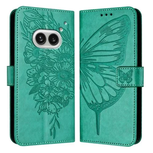Funda para Nothing Phone 2A de Cuero con Mariposa en Relieve (Verde)