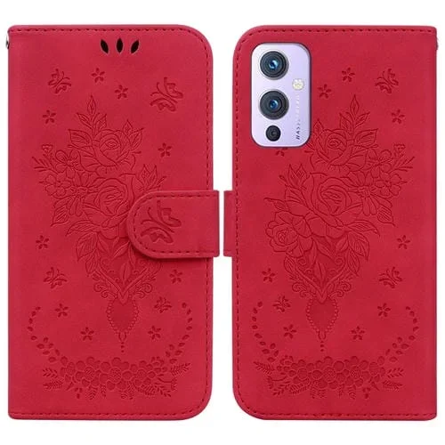 Funda para OnePlus 9 US y EU Version Butterfly Rose Leather Case (Rojo)