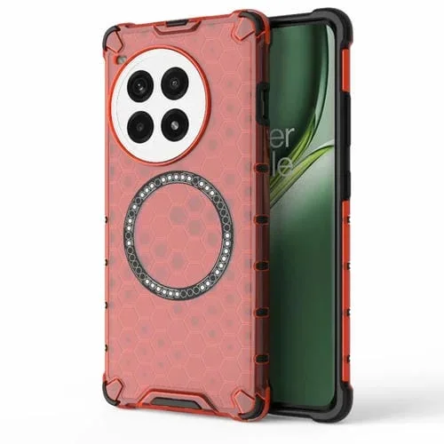 Funda para OnePlus Ace 3 Pro 5G Honeycomb Magnetic Ring a Prueba de Golpes (Rojo)