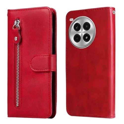 Funda para OnePlus Ace 3 Pro de Cuero con Cremallera y Textura de Becerro (Rojo)