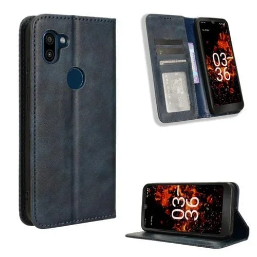 Funda para Orbic Fun + 4G Cuero Textura Retro Hebilla Magnética (Azul)