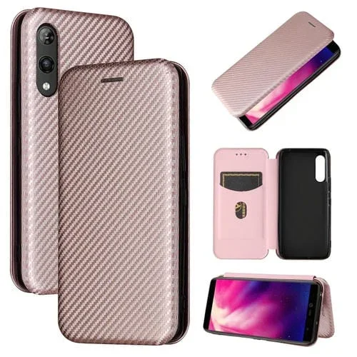 Funda para Rakuten Hand con Textura Fibra de Carbono Flip Horizontal Magnético TPU + PC y Cuero PU con Ranura para Tarjeta (Rosa)