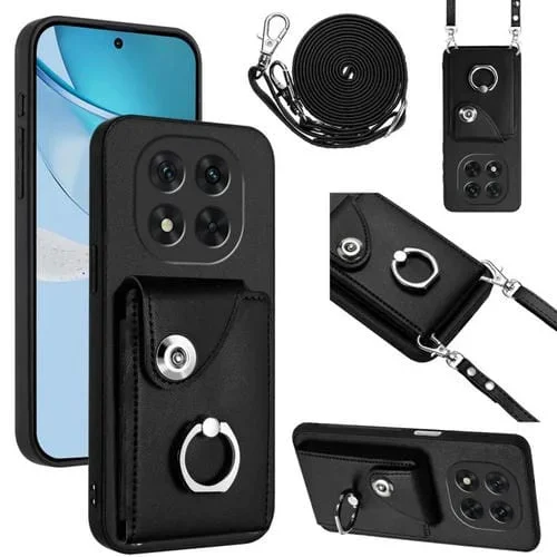 Funda para Redmi Note 14 Pro 5G con tarjetero, anilla y cordón largo (negro)