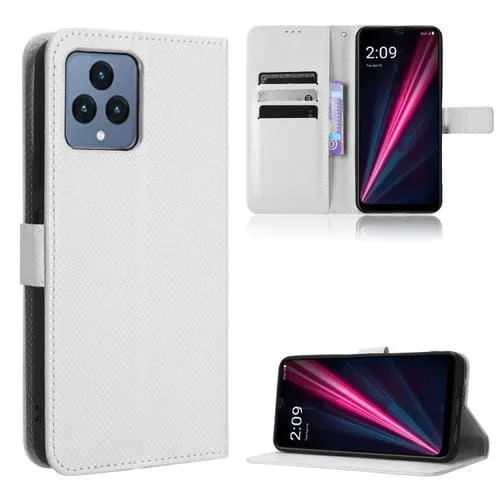 Funda para T-Mobile Revvl 6 5G de Cuero con Textura Diamante (Blanco)