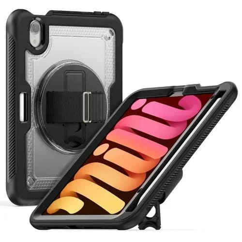 Funda para Tableta Apple iPad Mini 2024 Mini 6 con Soporte Giratorio y Agarre Manual (Transparente)
