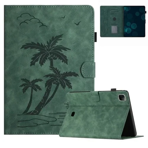 Funda para Tableta Cuero Inteligente Apple iPad Pro 11 (2018) Air4 10.9 Air5 con Relieve de Árbol de Coco (Verde)