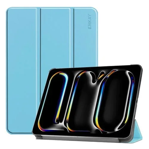 Funda para Tableta Enkay iPad Pro 13 (2024) Cuero Plástico Textura Custer Triple (Azul Claro)