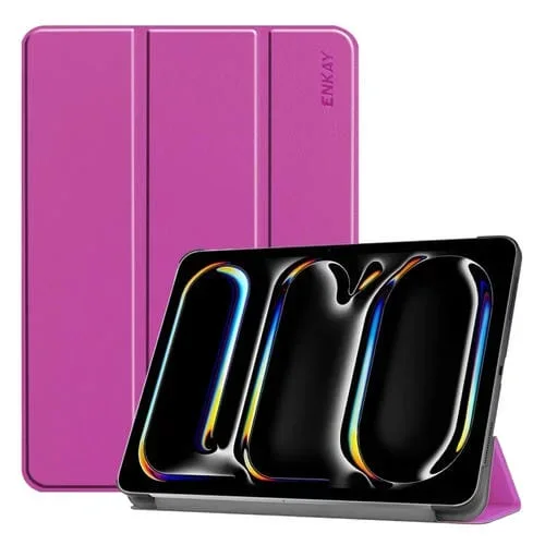 Funda para Tableta Enkay iPad Pro 13 2024 Cuero Plástico Textura Custer Triple (Púrpura)